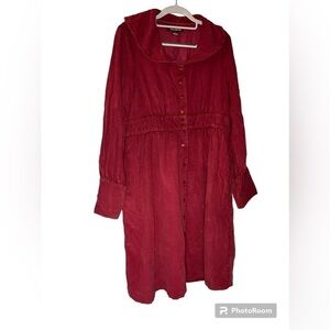 April Cornell cranberry red corduroy long sleeve dress